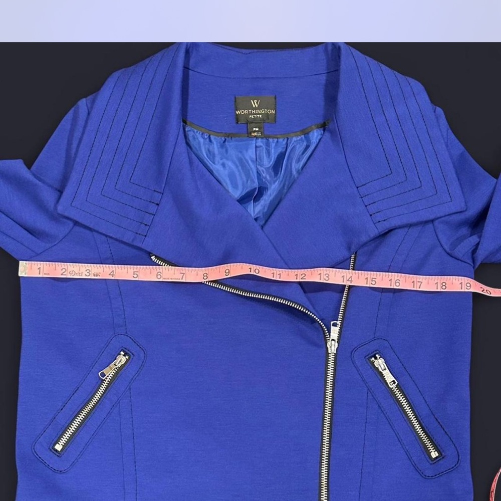 Worthington Royal Blue Moto jacket women’s size Petite Medium - Picture 4 of 7